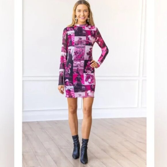 Fuchsia Western Inspired Lined Mesh Dress - Picture 5 of 6